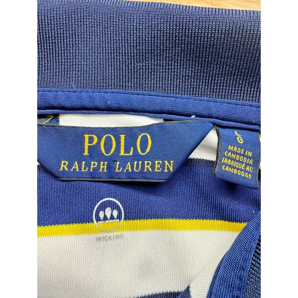 Polo‎ Ralph Lauren Golf Shirt Mens L Blue White 2020 US Open Winged Foot Stretch